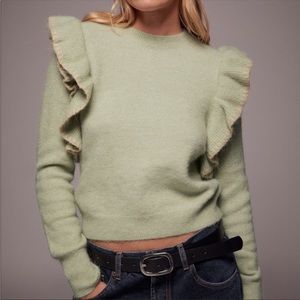 Zara Green Ruffle Shoulder Statement Sweater